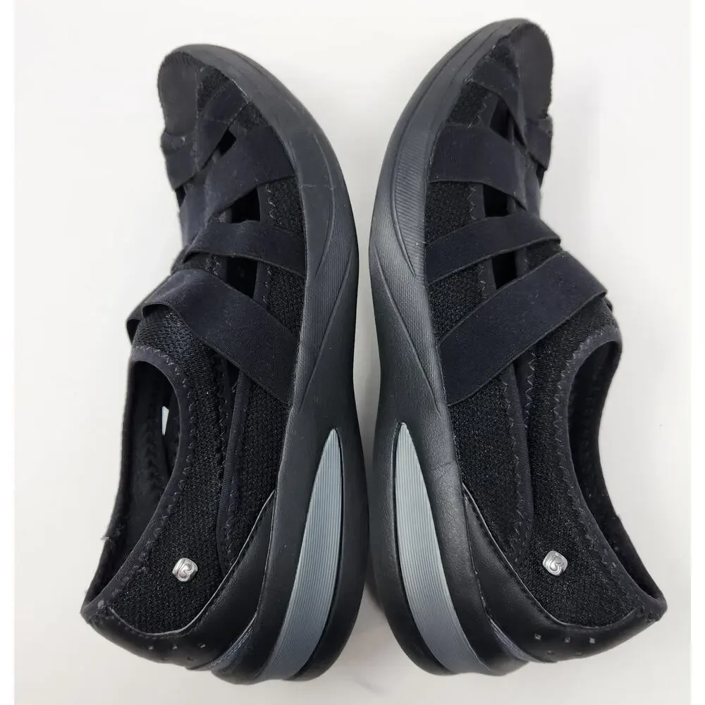 BZees Frill Slip On Sandal Sneaker Women 11 M Black Peep Toe